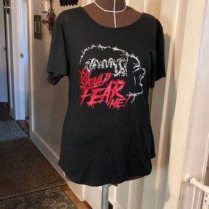 Universal Black Tee with Red Graphic